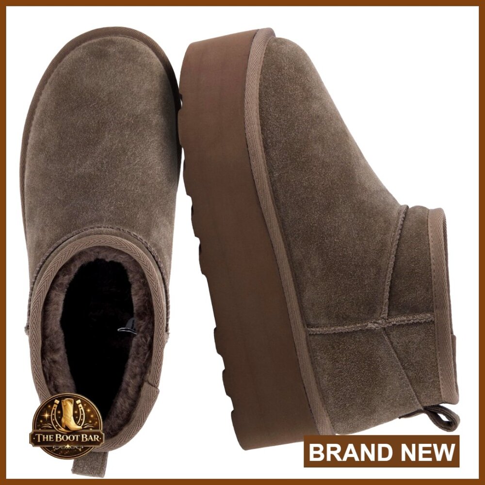 Platform Ankle Boots Genuine Suede Faux Fur Lining Slip-On Winter Booties
